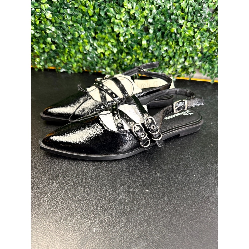 No Boundaries Flats Womens 7.5 Black Faux Leather Studded Pointed Toe Slingback